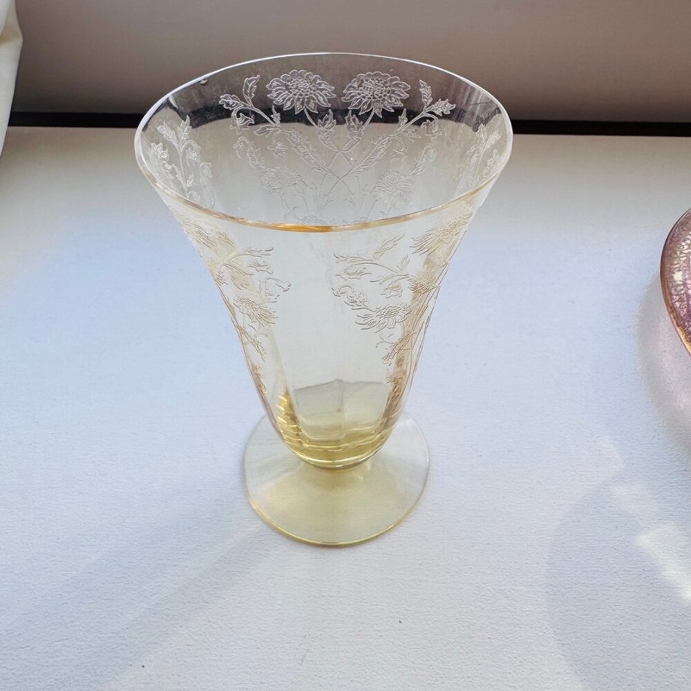 Cambridge Glass Apple Blossom Yellow Depression Glass Footed Tumbler